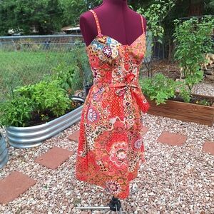 J.Crew pink cotton classic button front poplin paisley tie waist sun dress 0